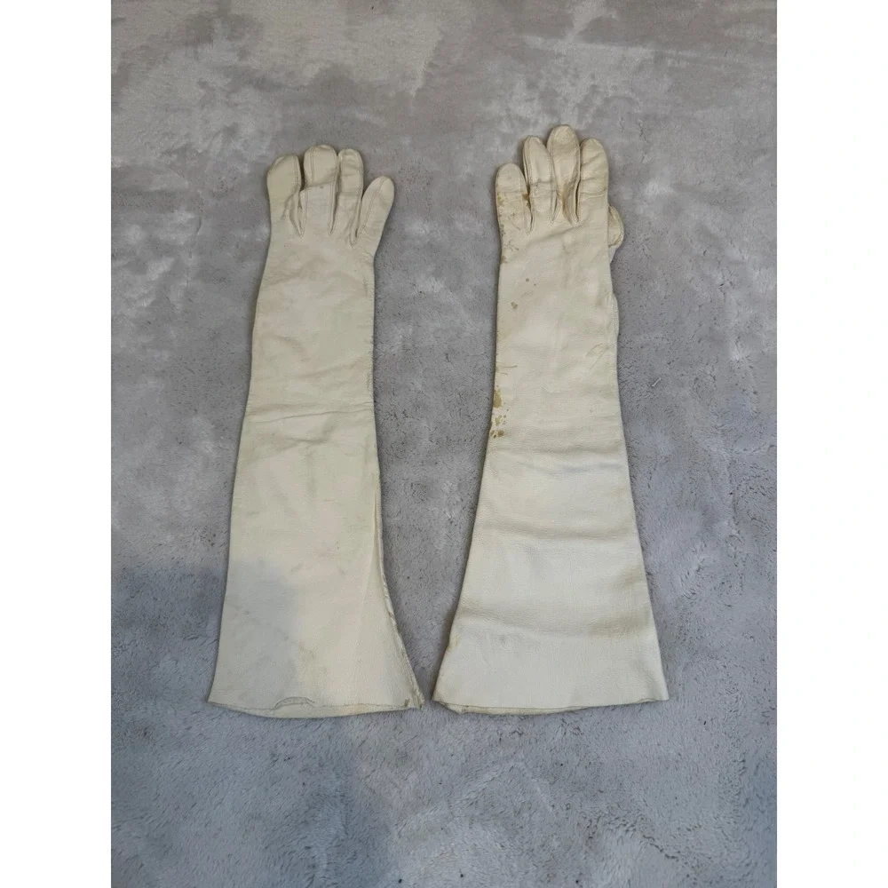 Vintage‎ Cream Leather Opera Gloves Long Evening Formal Costume Distressed